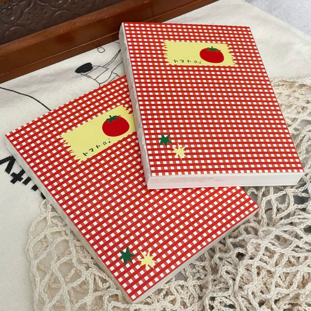 Red Tomato Plaid Cover Hand Ledger Student Blank Page Notebook Paper Note Book Diary School Supplies Planner Book Notepad