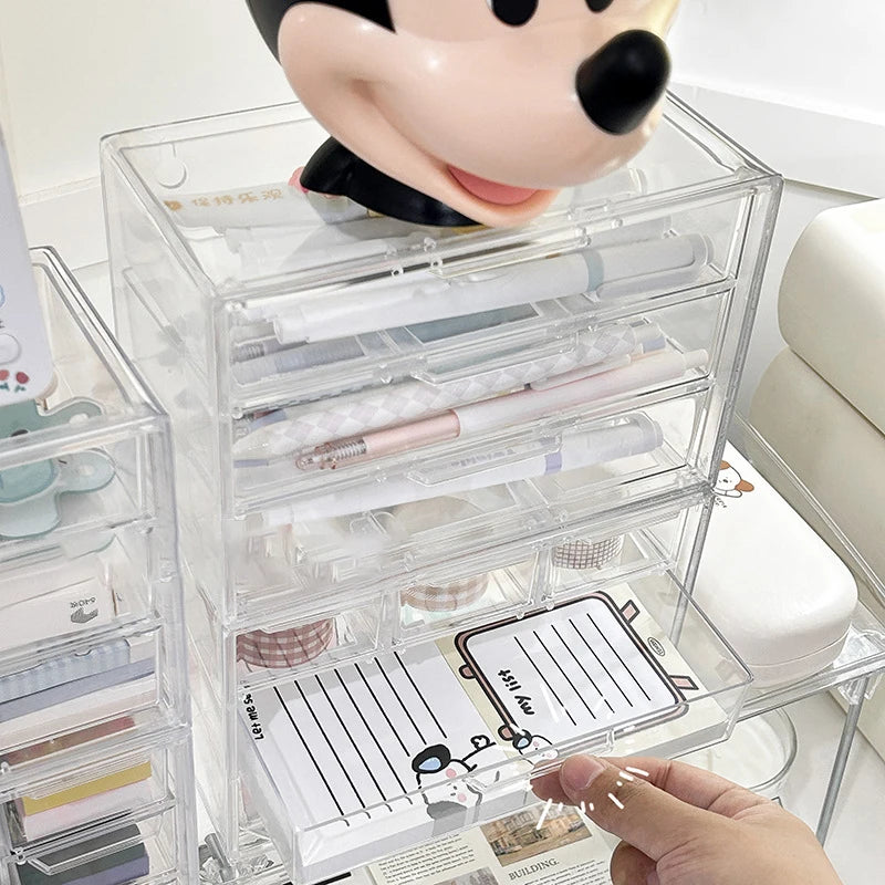 Transparent Plastic Storage Boxes Cosmetics Storage Basket Student Stationery Office Desktop Finishing Storage Box Organize