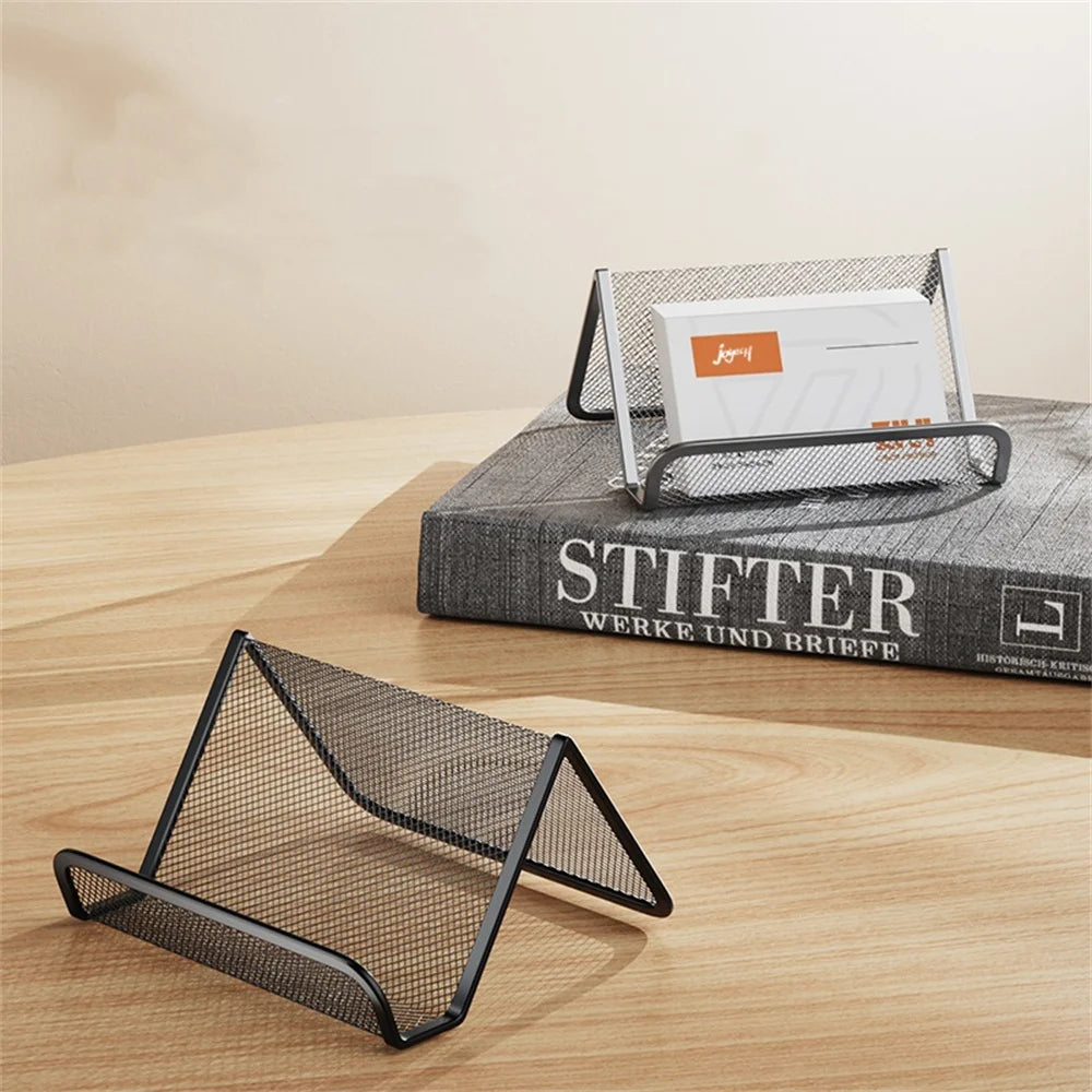 1pc Black Metal Mesh Business Card Cellphone Holder for Office Desk Visit Name Card Display Holder Stand Stock Organizer